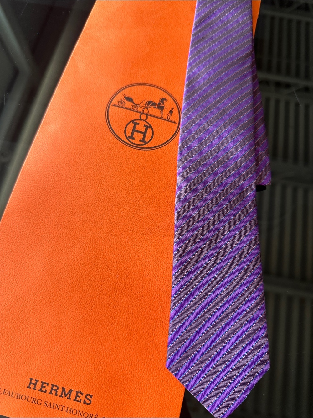 HERMES Purple Striped Silk Tie